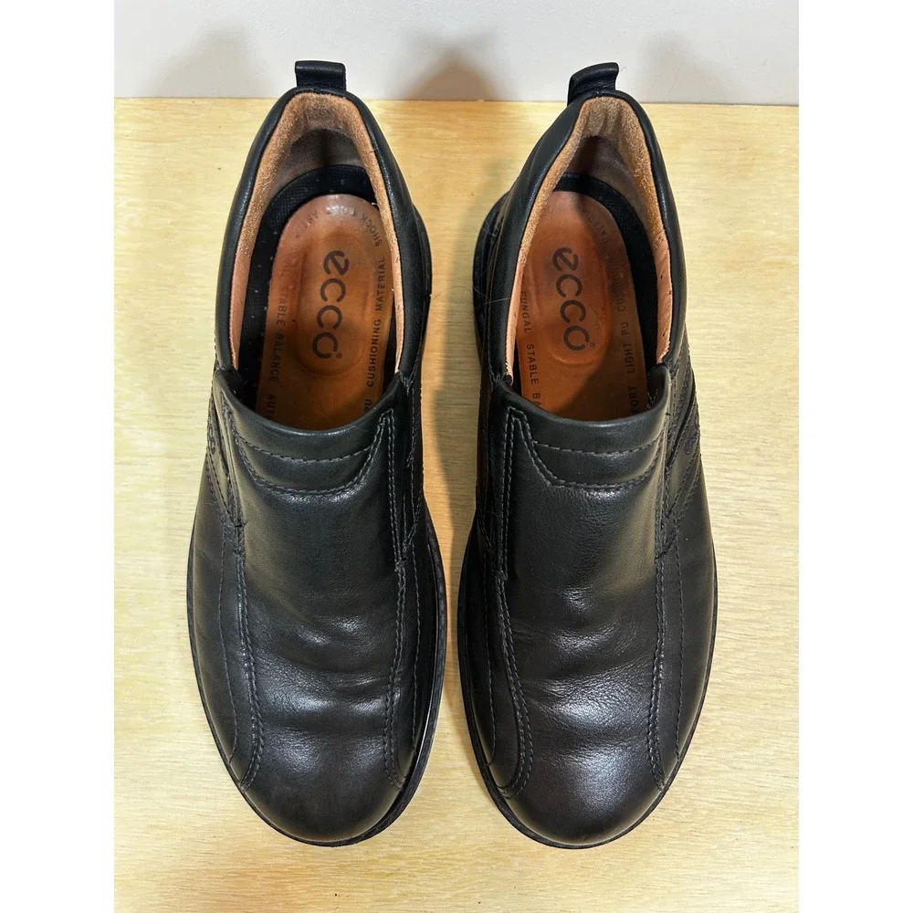 ECCO Mens Black Leather Slip On Loafers Bicycle Toe Dress Shoes Size 42 US 8-8.5